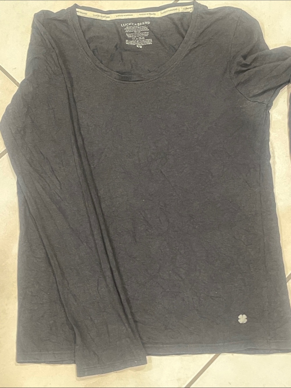 Lucky Brand Black Long Sleeve Top with Clover Detail